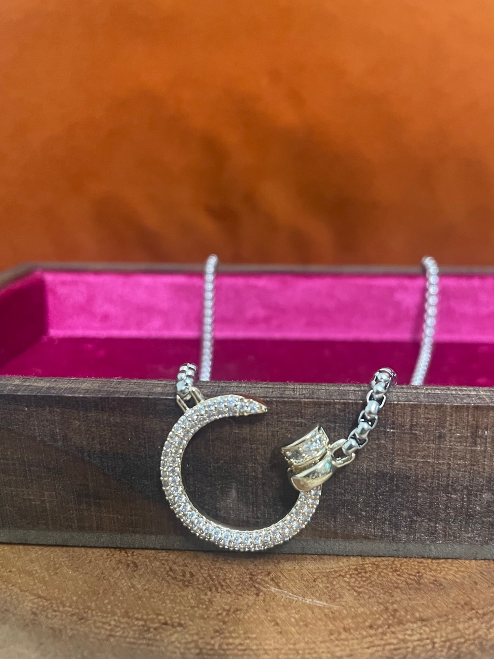 Two Tone Iced Out Bent Nail Necklace Gold and Rhodium Designer Inspired NWOT - Picture 10 of 10